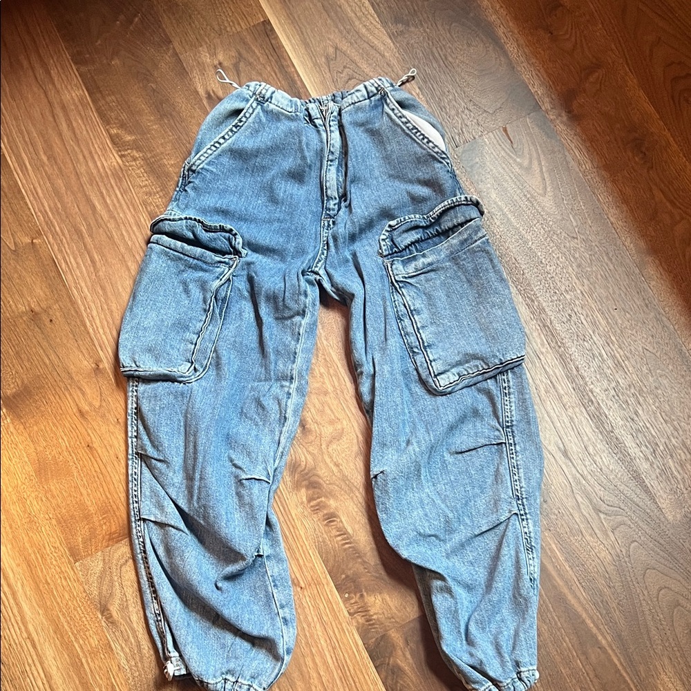 Zara Sky Blue Denim Pants- Girls size 9. Adjustable.